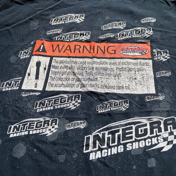VINTAGE WARNING INTEGRA RACING SHOCKS BLACK TEE SHIRT SIZE XL - Picture 3 of 9